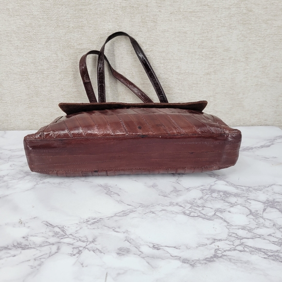 Vintage Chocolate Brown Eel Skin Leather Handbag - Picture 8 of 15